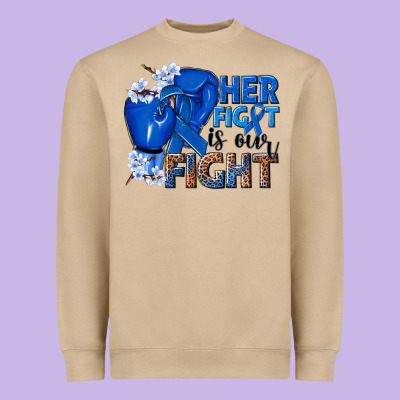 Her Fight Is Our Fight Colon Cancer Blue Ribbon Heavyweight Sweatshirt Designed By Nancycooperartshop