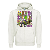 Oatmeal Heather Mardi Saurus Rex Zipper Hoodie - HowdyJamesFarm