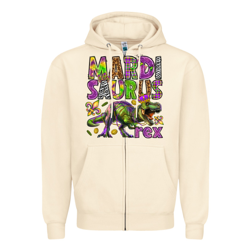Mardi Saurus Rex Zipper Hoodie by HowdyJamesFarm | Teevron
