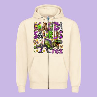 Mardi Saurus Rex Zipper Hoodie Designed By Howdyjamesfarm