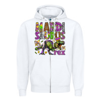 White Mardi Saurus Rex Zipper Hoodie - HowdyJamesFarm
