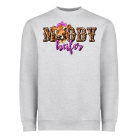 Heather Grey Moody Heifer with Leopard Heavyweight Sweatshirt - texasbilliewilder