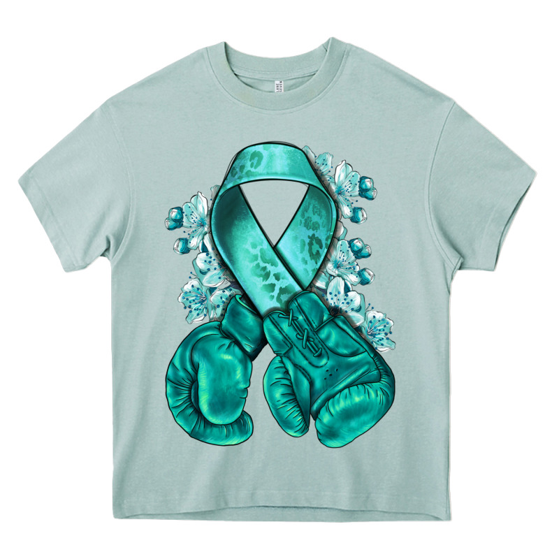 Teal Ribbon With Boxing Gloves Heavy Core Tee by NancyCooperArtShop | Teevron