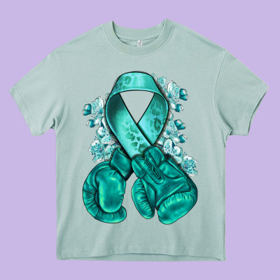 Teal Ribbon With Boxing Gloves Heavy Core Tee Designed By Nancycooperartshop