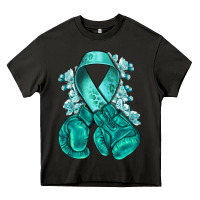 Asphalt teal ribbon with boxing gloves Heavy Core Tee - NancyCooperArtShop
