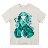 Cream teal ribbon with boxing gloves Heavy Core Tee - NancyCooperArtShop