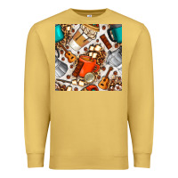 Antique Gold camping coffee cups marshmallow and moka pot with leopard seamless pat Premium Sweatshirt - BundleAndBundleShop