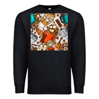 Black camping coffee cups marshmallow and moka pot with leopard seamless pat Premium Sweatshirt - BundleAndBundleShop