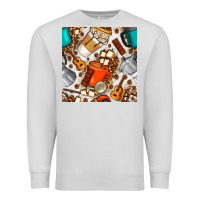 Dove Grey camping coffee cups marshmallow and moka pot with leopard seamless pat Premium Sweatshirt - BundleAndBundleShop