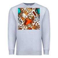 Heather Grey camping coffee cups marshmallow and moka pot with leopard seamless pat Premium Sweatshirt - BundleAndBundleShop