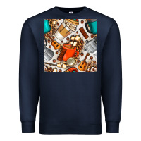 Navy camping coffee cups marshmallow and moka pot with leopard seamless pat Premium Sweatshirt - BundleAndBundleShop