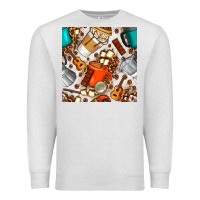 Oatmeal Heather camping coffee cups marshmallow and moka pot with leopard seamless pat Premium Sweatshirt - BundleAndBundleShop