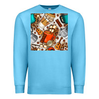 Ocean Blue camping coffee cups marshmallow and moka pot with leopard seamless pat Premium Sweatshirt - BundleAndBundleShop
