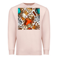 Pale Pink camping coffee cups marshmallow and moka pot with leopard seamless pat Premium Sweatshirt - BundleAndBundleShop