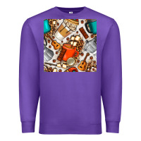 Purple camping coffee cups marshmallow and moka pot with leopard seamless pat Premium Sweatshirt - BundleAndBundleShop