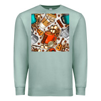 Seafoam camping coffee cups marshmallow and moka pot with leopard seamless pat Premium Sweatshirt - BundleAndBundleShop