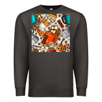 Smoke camping coffee cups marshmallow and moka pot with leopard seamless pat Premium Sweatshirt - BundleAndBundleShop
