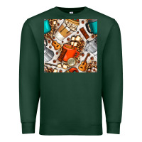 Sports Green camping coffee cups marshmallow and moka pot with leopard seamless pat Premium Sweatshirt - BundleAndBundleShop