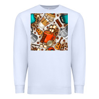 White camping coffee cups marshmallow and moka pot with leopard seamless pat Premium Sweatshirt - BundleAndBundleShop