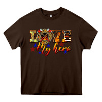 Chocolate Brown Love My Hero Firefighter Heavy Core Tee - LillyAllenDesigns