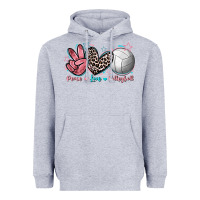 Heather Grey Peace Love Volleyball Heavyweight Hoodie - FaDigitalArtStudio