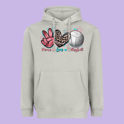 Peace Love Volleyball Heavyweight Hoodie Designed By Fadigitalartstudio
