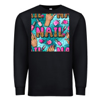 Black nail art hands and polish with turquoise leopard and glitter seamless  Premium Sweatshirt - BundleAndBundleShop