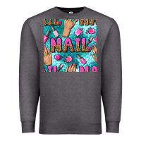 Charcoal Heather nail art hands and polish with turquoise leopard and glitter seamless  Premium Sweatshirt - BundleAndBundleShop