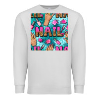Dove Grey nail art hands and polish with turquoise leopard and glitter seamless  Premium Sweatshirt - BundleAndBundleShop