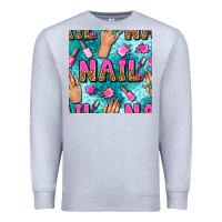 Heather Grey nail art hands and polish with turquoise leopard and glitter seamless  Premium Sweatshirt - BundleAndBundleShop