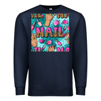 Navy nail art hands and polish with turquoise leopard and glitter seamless  Premium Sweatshirt - BundleAndBundleShop