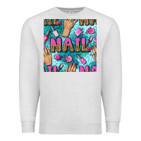 Oatmeal Heather nail art hands and polish with turquoise leopard and glitter seamless  Premium Sweatshirt - BundleAndBundleShop