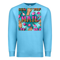 Ocean Blue nail art hands and polish with turquoise leopard and glitter seamless  Premium Sweatshirt - BundleAndBundleShop