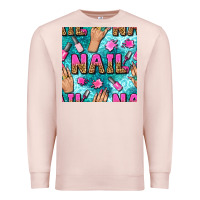 Pale Pink nail art hands and polish with turquoise leopard and glitter seamless  Premium Sweatshirt - BundleAndBundleShop