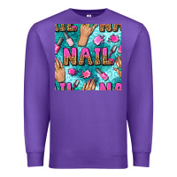Purple nail art hands and polish with turquoise leopard and glitter seamless  Premium Sweatshirt - BundleAndBundleShop