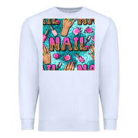 White nail art hands and polish with turquoise leopard and glitter seamless  Premium Sweatshirt - BundleAndBundleShop