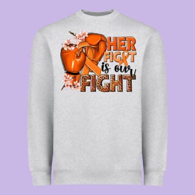 Her Fight Is Our Fight Kidney Cancer Orange Ribbon Heavyweight Sweatshirt Designed By Nancycooperartshop