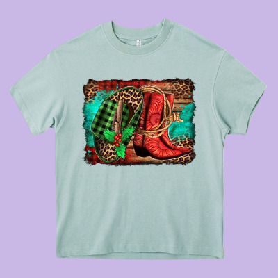 Country Boots Christmas Heavy Core Tee Designed By Jasminsmagicworld