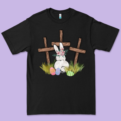 Floral Watercolor Easter Bunny Cross Premium Tee Designed By Maliassmallbusiness