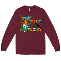 Burgundy just a little moody coffee cup long haired cow Long Sleeve Tee - Jasminsmagicworld