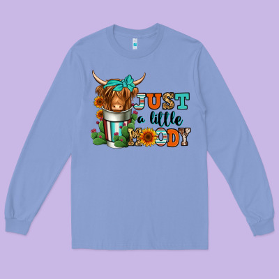 Just A Little Moody Coffee Cup Long Haired Cow Long Sleeve Tee Designed By Jasminsmagicworld
