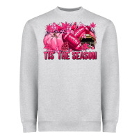 Heather Grey Tis' the season Football Breast Cancer Heavyweight Sweatshirt - NancyCooperArtShop