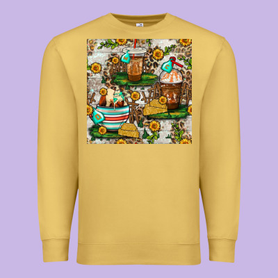 Cow Coffee Cups And Farm With Leopard Seamless Pattern Bbs Premium Sweatshirt Designed By Bundleandbundleshop