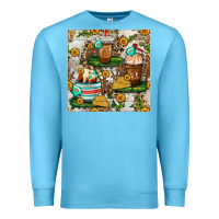 Ocean Blue cow coffee cups and farm with leopard seamless pattern bbs Premium Sweatshirt - BundleAndBundleShop