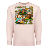 Pale Pink cow coffee cups and farm with leopard seamless pattern bbs Premium Sweatshirt - BundleAndBundleShop