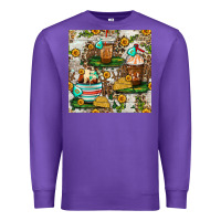 Purple cow coffee cups and farm with leopard seamless pattern bbs Premium Sweatshirt - BundleAndBundleShop