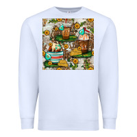 White cow coffee cups and farm with leopard seamless pattern bbs Premium Sweatshirt - BundleAndBundleShop