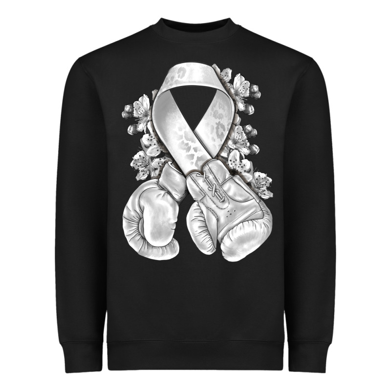 Lung Cancer White Ribbon With Boxing Gloves Heavyweight Sweatshirt by NancyCooperArtShop | Teevron