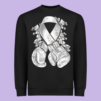 Lung Cancer White Ribbon With Boxing Gloves Heavyweight Sweatshirt Designed By Nancycooperartshop