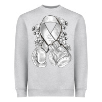 Heather Grey Lung Cancer white ribbon with boxing gloves Heavyweight Sweatshirt - NancyCooperArtShop